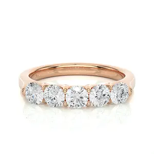 Anillo de Diamantes Clásico Art Deco para Boda, Claridad VVS, Diamante Cultivado en Laboratorio, Corte de 5 Redondos, Anillo de Compromiso en Oro Puro de 14k - Product Image 1