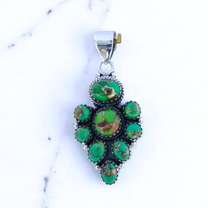 จี้เงิน925สีเขียวเทอร์ควอยซ์ทองแดงดีไซน์ไม่เหมือนใครอัญมณีเงินสเตอร์ลิงและเครื่องประดับเงินขายส่ง - Product Image 2