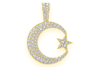Pendentif Hip Hop Iced pour Homme en Or Blanc 10 carats plaqué, avec Moissanite Pavé Croissant de Lune et Étoile, Tendance, 0.85CTW, Haute Qualité GRA
