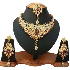 Ensemble de bijoux en alliage de cristal de style vintage, collier, boucles d'oreilles, coiffe, violet, pour femmes, fiançailles, mariage, anniversaire, fête - Product Image 1