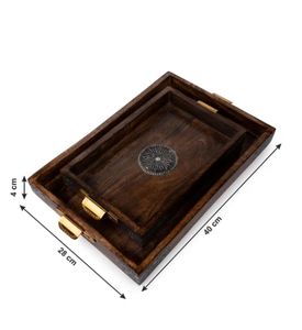 Plateau de service en bois ensemble de 2 look Vintage avec élégant laiton rustique décoratif pouf et Table basse plateau cuisine décor à la maison - Product Image 6