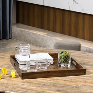 Juego de bandejas de madera de alta calidad en un rico color Acacia con forma cuadrada y diseño elegante perfecto para servir y decorar con estilo - Product Image 2