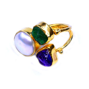 Wedding Wear 925 Sterling Silver Gold Plated Baroque Pearl Tourmaline Emerald Gemstone Women Wear Classic <b>Ring</b> - Product Image 1