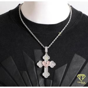 Iced Out Baguette <b>Cross</b> <b>Pendant</b> Necklace Unisex Hip Hop Style with Moissanite Diamonds Perfect for Men & Women - Product Image 3