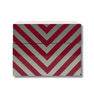 Boîte de rangement carrée en laque MDF artisanale motif à rayures géométriques rouges finition brillante organisateur décoratif moderne - Product Image 5