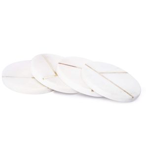 Posavasos Redondos de Mármol Blanco Abstracto, Posavasos de Piedra Natural Hechos a Mano para Mesa - Product Image 2