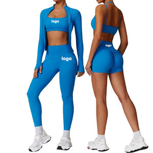Conjunto Deportivo de Yoga de Otoño de 4 Piezas de Secado Rápido, Leggings de Fitness para Correr, a Prueba de Impactos, Cintura Alta, para Mujer, Ropa Deportiva para Gimnasio y Actividades al Aire Libre - Product Image 1