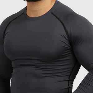 T-shirt de compression en polyester et élasthanne imprimé sans couture à séchage rapide OEM, logo personnalisé, coupe ajustée, manches courtes, pour hommes, entraînement sportif - Product Image 3