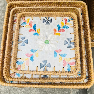 Plateau de service en osier personnalisé, tissé à la main en herbe de mer |   Plateau de rangement multi-styles, écologique - Product Image 5