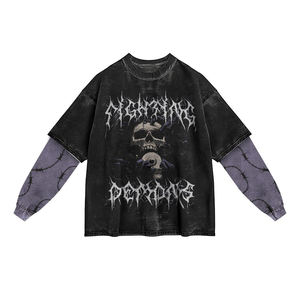 T-shirts à manches doubles amples en gros imprimés sur mesure, personnaliser des chemises pour hommes de qualité supérieure et de poids lourd - Product Image 2