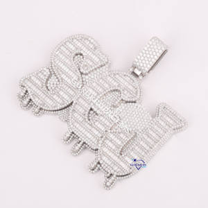 Pendentif personnalisé lettre bling 14KT en or blanc massif SGJ dégoulinant de style hip hop glacé avec diamants cultivés en laboratoire pour bijoux de luxe - Product Image 4