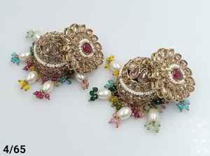 PENDIENTES JUMKHAS TRADICIONALES INDIOS Y KUNDAN CHAPADO EN ORO CON PENDIENTES DE PERLAS PARA MUJERES Y NIÑAS - Product Image 2