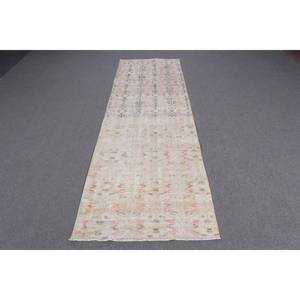 Vintage 2.8x9 ft Rug, Runner Turkish Rug, <b>Brown</b> Bordered <b>Wool</b> Rug - Product Image 1