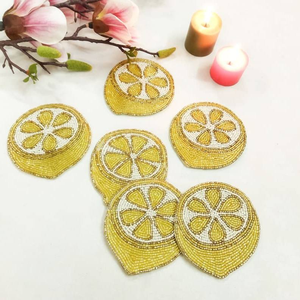 Ensemble de sous-verres en forme de tranche de citron en perles faites à la main, six sous-verres décoratifs écologiques personnalisables, cadeau artisanal unique, décoration de la maison - Product Image 3