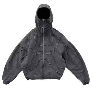 เสื้อฮู้ดผู้ชายแนวสตรีทผ้าฝดฝรั่งเศสแนวย้อนยุคมีซิปรูดติดโลโก้ผ้าคอตตอน100% - Product Image 1