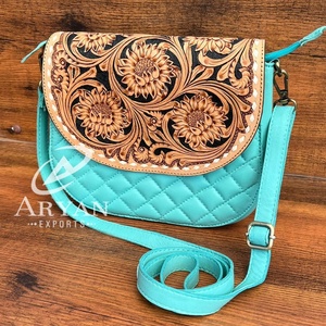 กระเป๋าสะพายพาดลำตัวหนังวัวสำหรับผู้หญิงลายลายตารางประดับเพชรคุณภาพระดับพรีเมี่ยม - Product Image 1