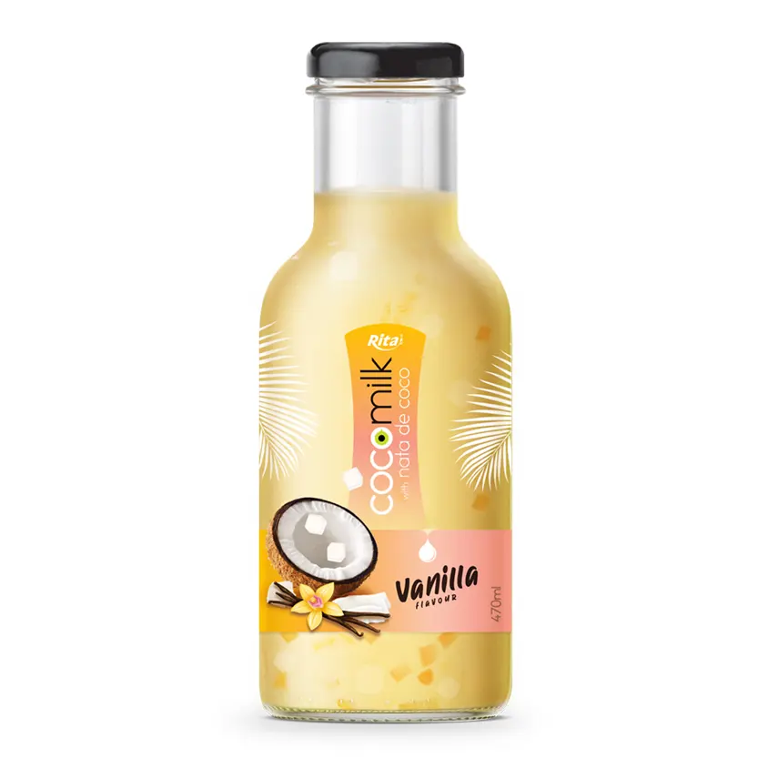 Coconut Milk Glass Bottle 470ml with Vanilla Flavor with Nate De Coco from Vietnam Supplier