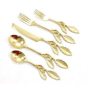 Stainless Steel Set Of 5 Flatware Spoon Knife Fork <b>Used</b> In Kitchenware Tabletop Cafe Home Gold Color Coated Cutlery Flatware - Product Image 6