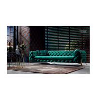 Sofá Seccional Chesterfield de Cuero Moderno Berfa en Oferta, Respaldo Acolchado, Brazos Enrollados, Modular, para Sala de Estar, Acabado Metálico