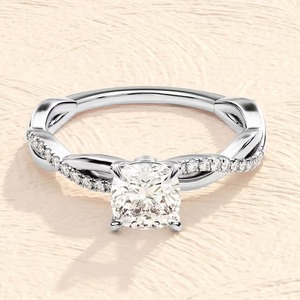 Lab Grown Cushion Cut Engagement <b>Ring</b> with Pave Set Side Stones Beautiful Sterling Silver <b>Ring</b> Making for Women - Product Image 1
