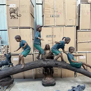 Blve Buitentuin Decoratieve Westerse Metalen Kunst Messing Kids Standbeeld Antiek Gieten Bronzen Kinderen Sculptuur