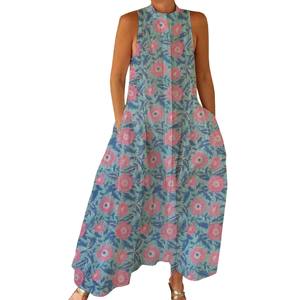 Mono sin Mangas 100% Algodón con Estampado Floral Hecho a Mano, Ropa de Calle Transpirable, Comodidad Duradera, Estilo Atemporal BPJS024 - Product Image 1