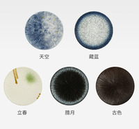 Assiettes rondes en céramique de style japonais de 8 pouces, émaillées bleues, pour la maison, pour steak, salade occidentale, vaisselle en céramique pour restaurant