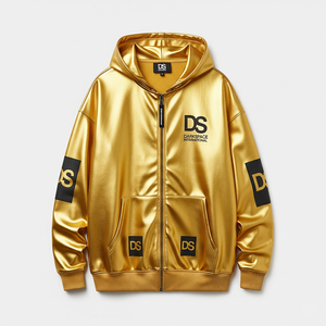 Sudadera con capucha unisex 100% de algodón con cremallera dorada sombreada de gran tamaño con patrón sólido transpirable impresión personalizada para invierno - Product Image 4