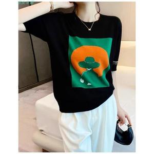 Suéter de Punto de Seda Helada para Mujer, Cuello Redondo, Holgado, de Media Manga, Transpirable, de Secado Rápido, Informal, para Exteriores, Verano 2024 - Product Image 2