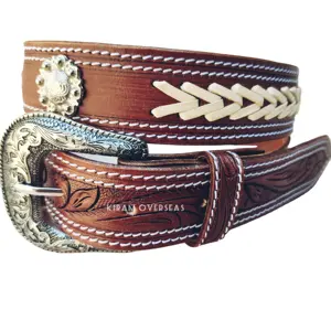 Cow Hide western leather belt handmade Braided ling and carving full grain dd leather best quality designer belts cow girl belts