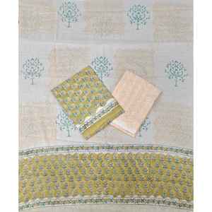 Conjunto de Traje de Algodón para Mujer con Estampado de Bloques y Dupatta, Ropa Tradicional Elegante - Product Image 1