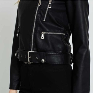 แจ็กเก็ตหนังแท้ไซส์พิเศษสำหรับผู้หญิงดีไซน์นักบินบอมเบอร์แบบนุ่มมีคอตั้งปรับแต่งได้ - Product Image 6