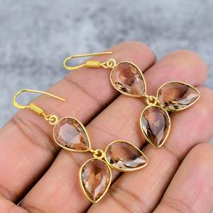 มอร์แกไนต์สามพลอยอัญมณีลูกแพร์925เงินสเตอร์ลิงต่างหูห้อยทองสำหรับผู้หญิงต่างหูทำด้วยมือของขวัญสำหรับเธอ - Product Image 1