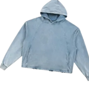 Sweat à capuche bleu clair délavé à l'acide Streetwear surdimensionné unisexe pull en coton épais sweat à capuche coupe ample Vintage décontracté - Product Image 2