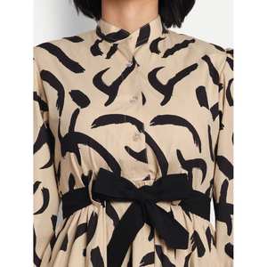 Elegante de alta calidad de las mujeres sólidas de manga larga Formal Church Dress Custom Plus Size Black Bow Flare Dress para la carrera de las mujeres - Product Image 4