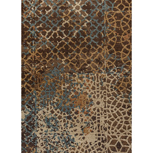 Alfombra Tattvam Beige y Marrón Anudada a Mano de Lana y Seda, Diseño Rectangular de Patchwork para el Hogar, Estilo Tabriz - Modelo Ebsk-9012 - Product Image 3