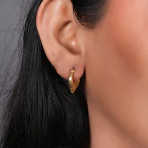Gold Plated Geometric <b>Huggie</b> Earrings Unisex Alloy Jewelry Classic Style - Product Image 2