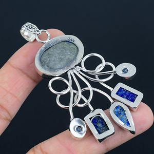 Pendentif cabochon fleur en argent sterling 925 plaqué Lapis Lazuli naturel de créateur Fabrique de bijoux en gros pour femmes - Product Image 5