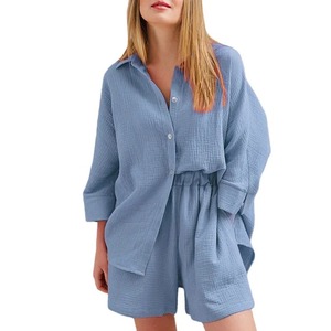 Women's Summer Casual Relaxed Two-Piece <b>Set</b> <b>Short</b> Sleeve Cotton <b>Linen</b> <b>Shirt</b> Knee <b>Shorts</b> Solid Color Button Quick Dry Breathable - Product Image 1