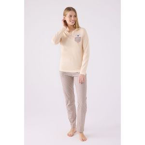 Set pigiama da donna a maniche lunghe color crema - Product Image 4