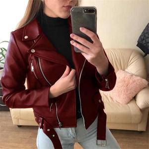 Genuine New Fashion <b>Women</b> Girls Leather Jacket Spring Autumn Long Sleeve Casual Slim Solid Color Zipper Casual Jacket for Sale - Product Image 2