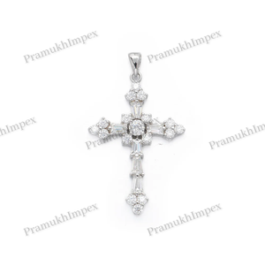 Pendentif Croix Chrétienne en Argent Sterling Plaqué Or Rose avec Moissanite, Breloque Religieuse, Bijou Spirituel de Luxe pour Hommes et Femmes - Product Image 2