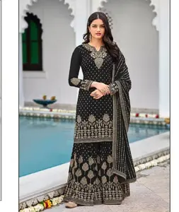 Indische und pakistani sche schwere Faux Georgette mit Stickerei Salwar Kameez Anzug mit Georgette Dupatta mit Stick arbeiten