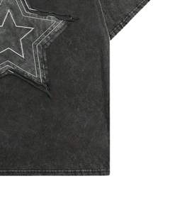 Unisex Oversized Washed Black Cotton T Shirt Embroidered <b>Star</b> Patch Acid Wash Drop Shoulder Streetwear Casual Tee Unisex Summer - Product Image 6