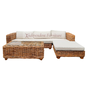 New Outdoor Natural Relaxing <b>Rattan</b> <b>Sofa</b> Set with Coffee Table Wood and Wicker for Patio Villa Hotel Living Room Garden Use - Product Image 3