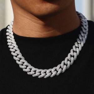 15mm Miami <b>Cuban</b> <b>Link</b> <b>Chain</b> - Pass Diamond Tester Moissanite <b>Cuban</b> <b>Chain</b> for Men, 925 <b>Silver</b> Handmade Streetwear Necklace India - Product Image 1