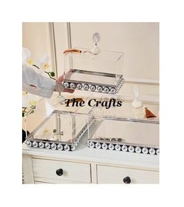 Plateau de service au design classique avec dôme en acrylique, plateau à nourriture pour hôtel, plateau à nourriture et dôme en bois et en marbre, plateau de service - Product Image 4