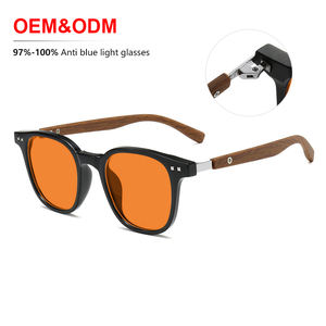 Material TR90, gafas de ordenador, gafas de bloqueo de luz azul para hombres y mujeres, montura negra, templo de madera, lente amarilla, naranja y roja - Product Image 1