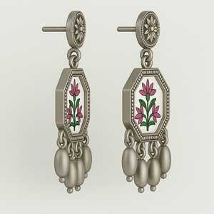 Boucles d'oreilles à tige en argent sterling 925 faites à la main, design floral, bijoux fins indiens vintage, lunette géométrique, cadeau de fête - Product Image 3