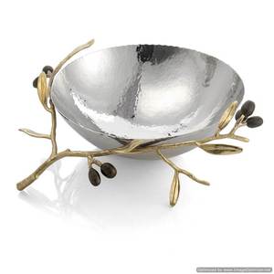 Gold Polished Metal Round Bowls With Branches Stand Set of 2 Different Sizes Metal Tabletop Centerpiece Mixing Bowls <b>Supplies</b> - Product Image 5